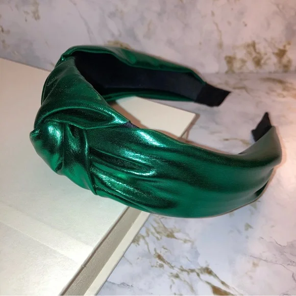 Emerald Green Metallic Top Knot Knotted Boho Festival Formal Cocktail Headband - Picture 3 of 17